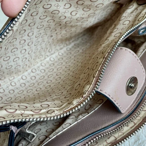 GUESS Blush Pink Allover Logo Monogram Satchel Hand Bag Purse - Picture 9 of 13